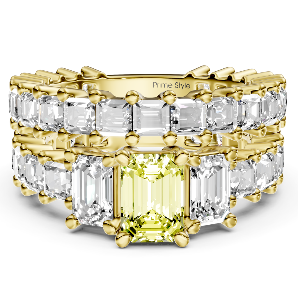 5.70-8.70 CT Emerald &amp; Princess Cut Fancy Yellow Diamonds - Bridal Set