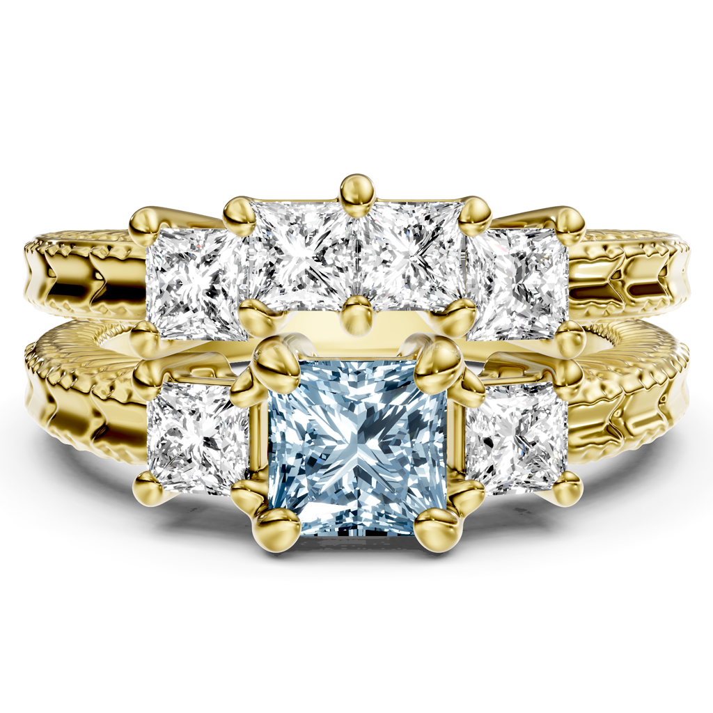 2.25-5.25 CT Princess Cut Fancy Blue Diamonds - Bridal Set