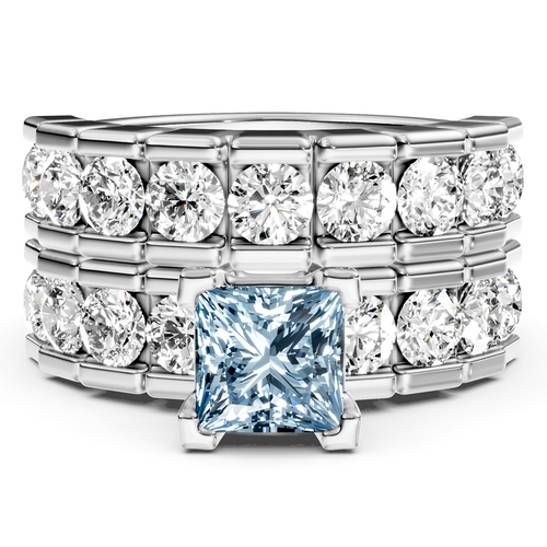 3.25-6.25 CT Princess & Round Cut Fancy Blue Diamonds - Bridal Set