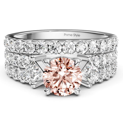 2.55-5.55 CT Princess & Round Cut Fancy Pink Diamonds - Bridal Set