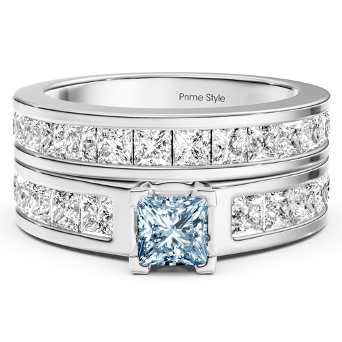 2.80-5.80 CT Princess Cut Fancy Blue Diamonds - Bridal Set