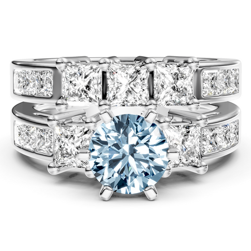 2.95-5.95 CT Princess Cut Fancy Blue Diamonds - Bridal Set