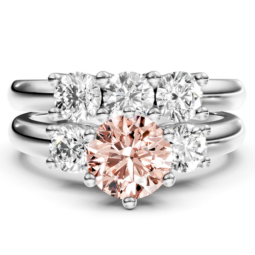 2.00-5.00 CT Round Cut Fancy Pink Diamonds - Bridal Set