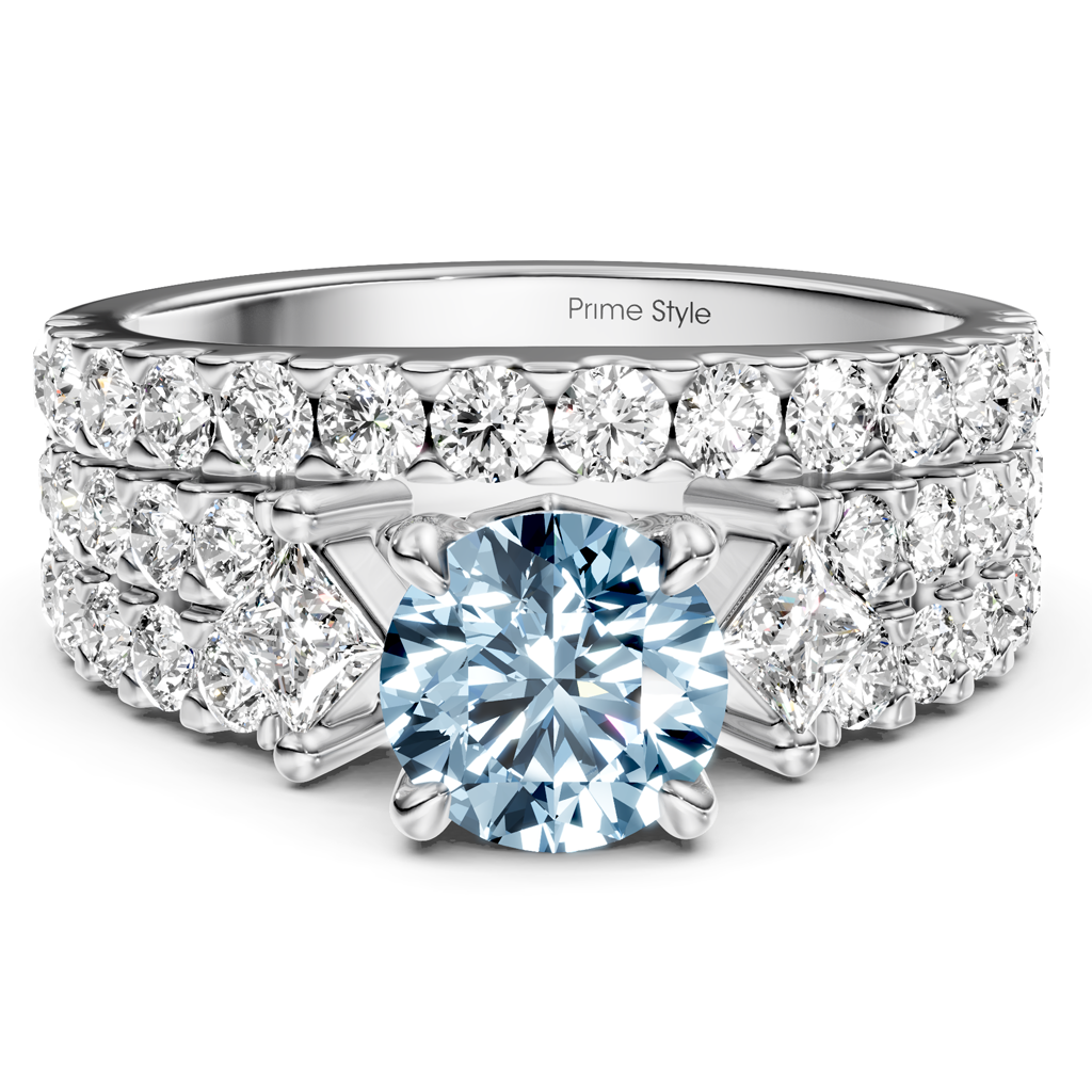 2.55-5.55 CT Princess &amp; Round Cut Fancy Blue Diamonds - Bridal Set