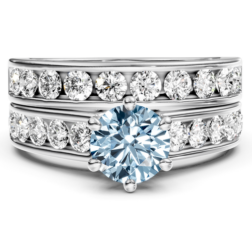 2.45-5.45 CT Princess & Round Cut Fancy Blue Diamonds - Bridal Set