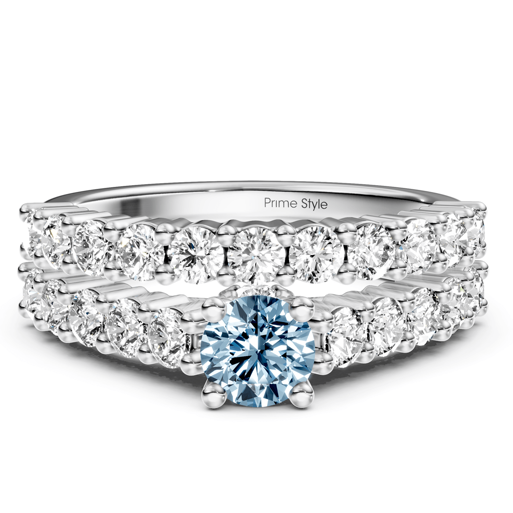 1.75-4.75 CT Round Cut Fancy Blue Diamonds - Bridal Set