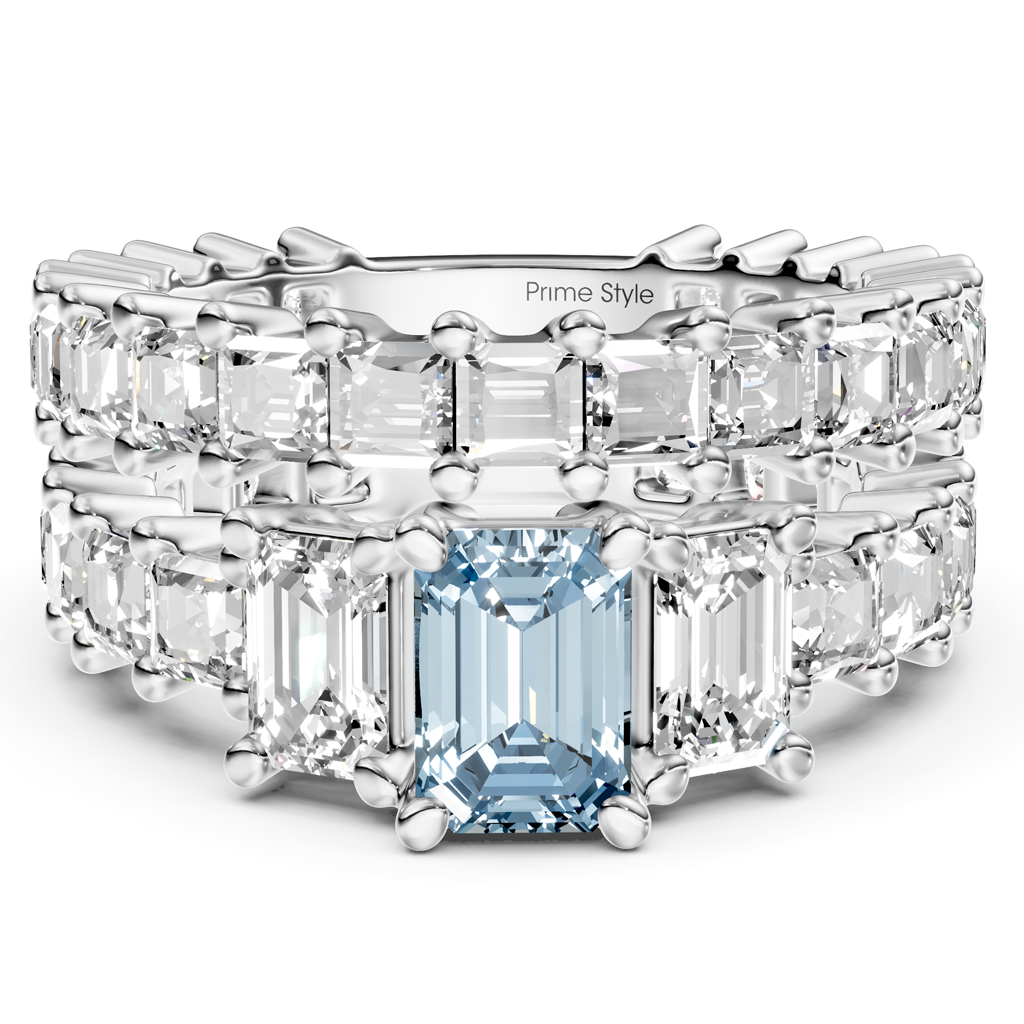 5.70-8.70 CT Emerald &amp; Princess Cut Fancy Blue Diamonds - Bridal Set