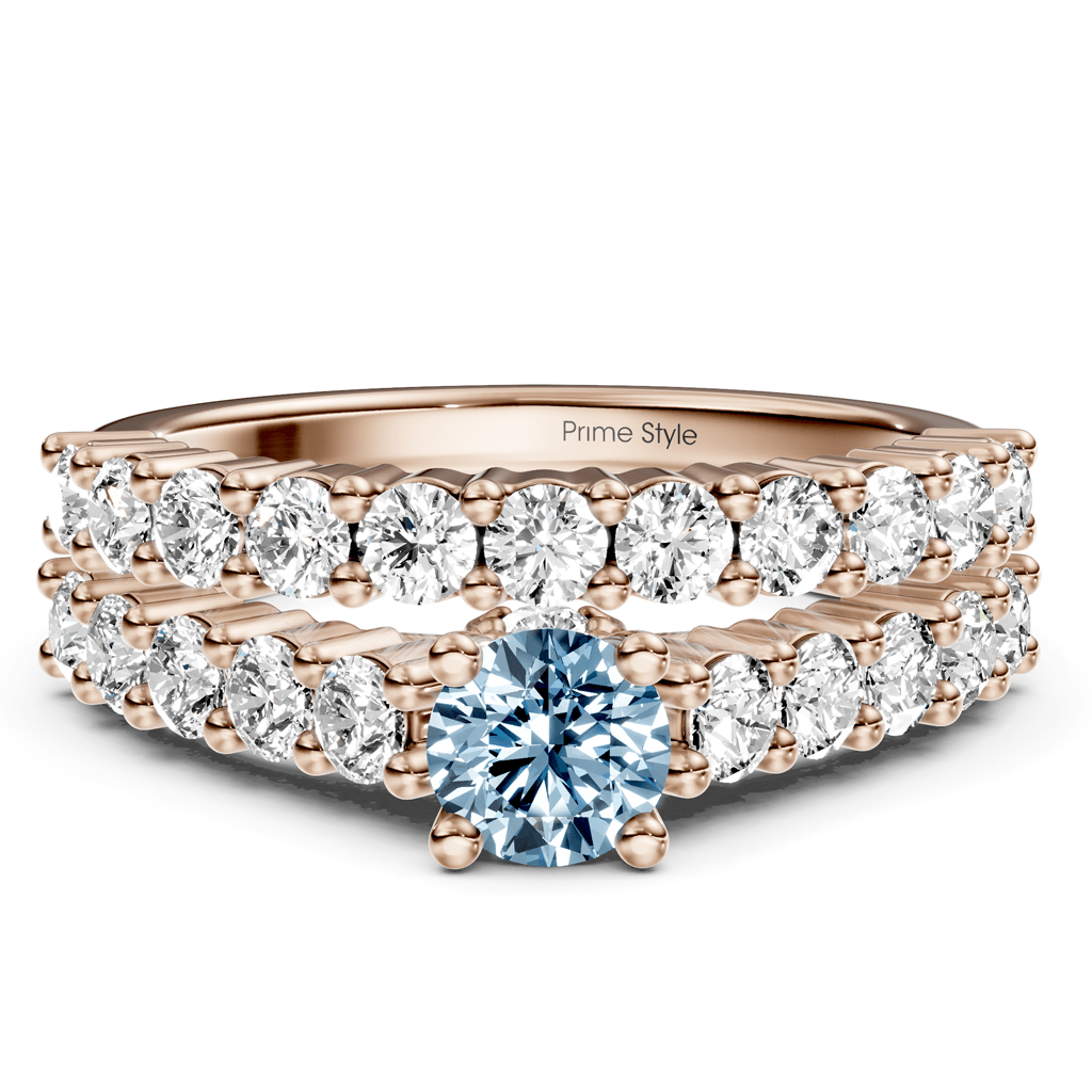 1.75-4.75 CT Round Cut Fancy Blue Diamonds - Bridal Set - Primestyle.com