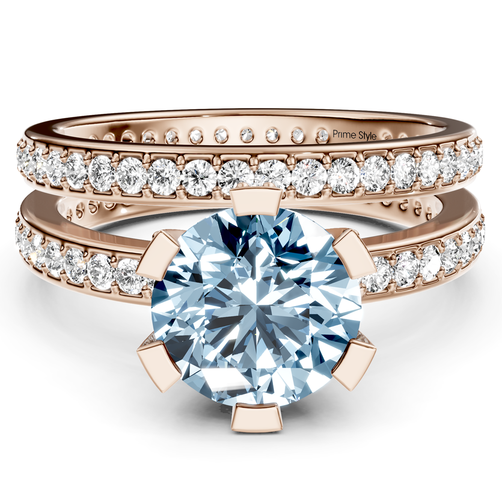 2.00-5.00 CT Round Cut Fancy Blue Diamonds - Bridal Set