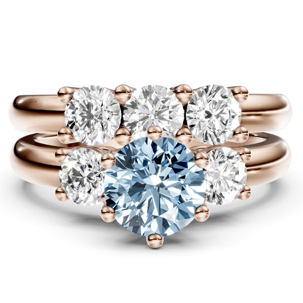 2.00-5.00 CT Round Cut Fancy Blue Diamonds - Bridal Set