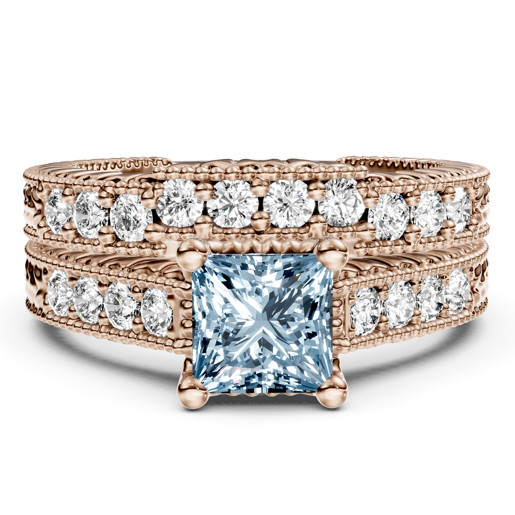 1.65-4.65 CT Princess &amp; Round Cut Fancy Blue Diamonds - Bridal Set