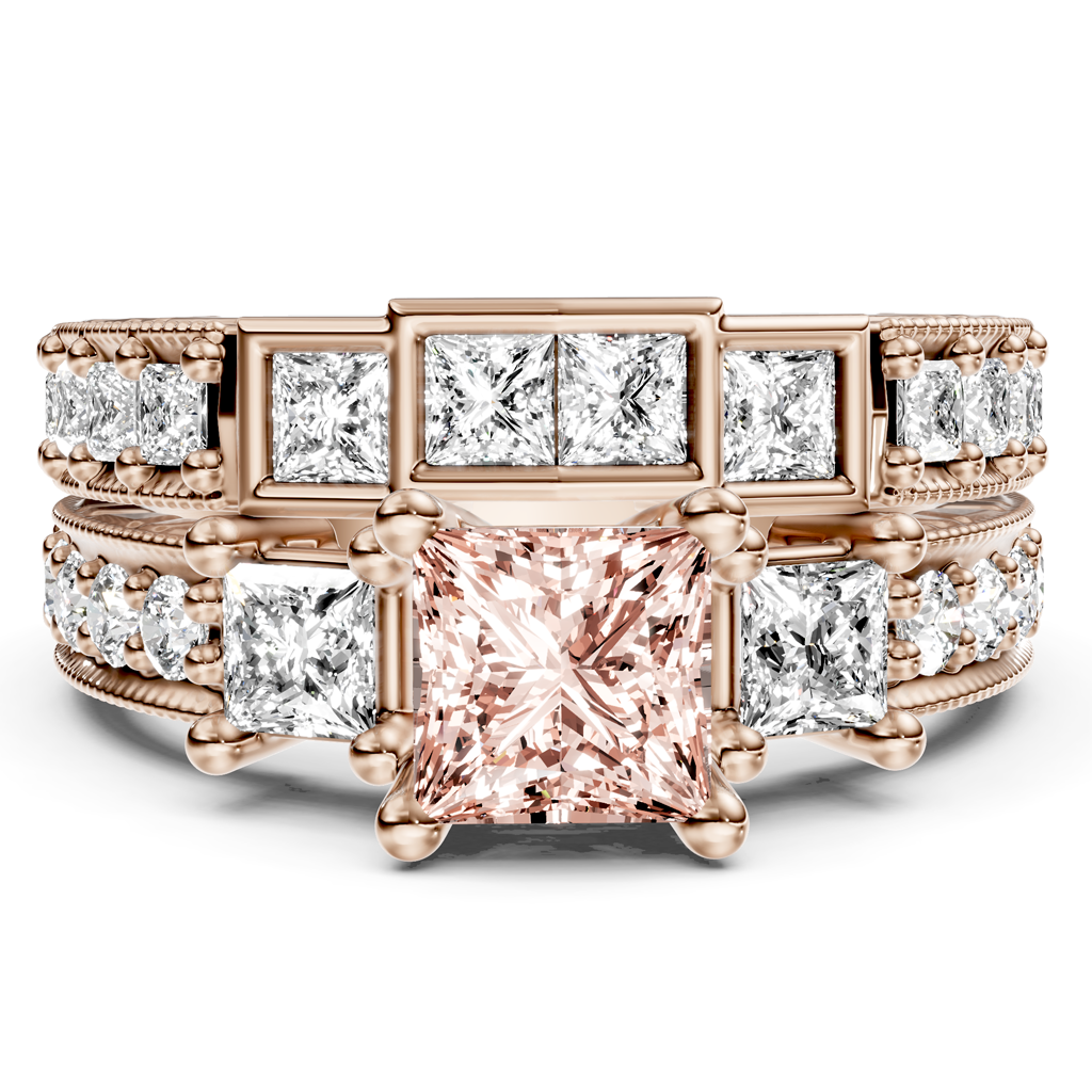 2.50-5.50 CT Princess &amp; Round Cut Fancy Pink Diamonds - Bridal Set