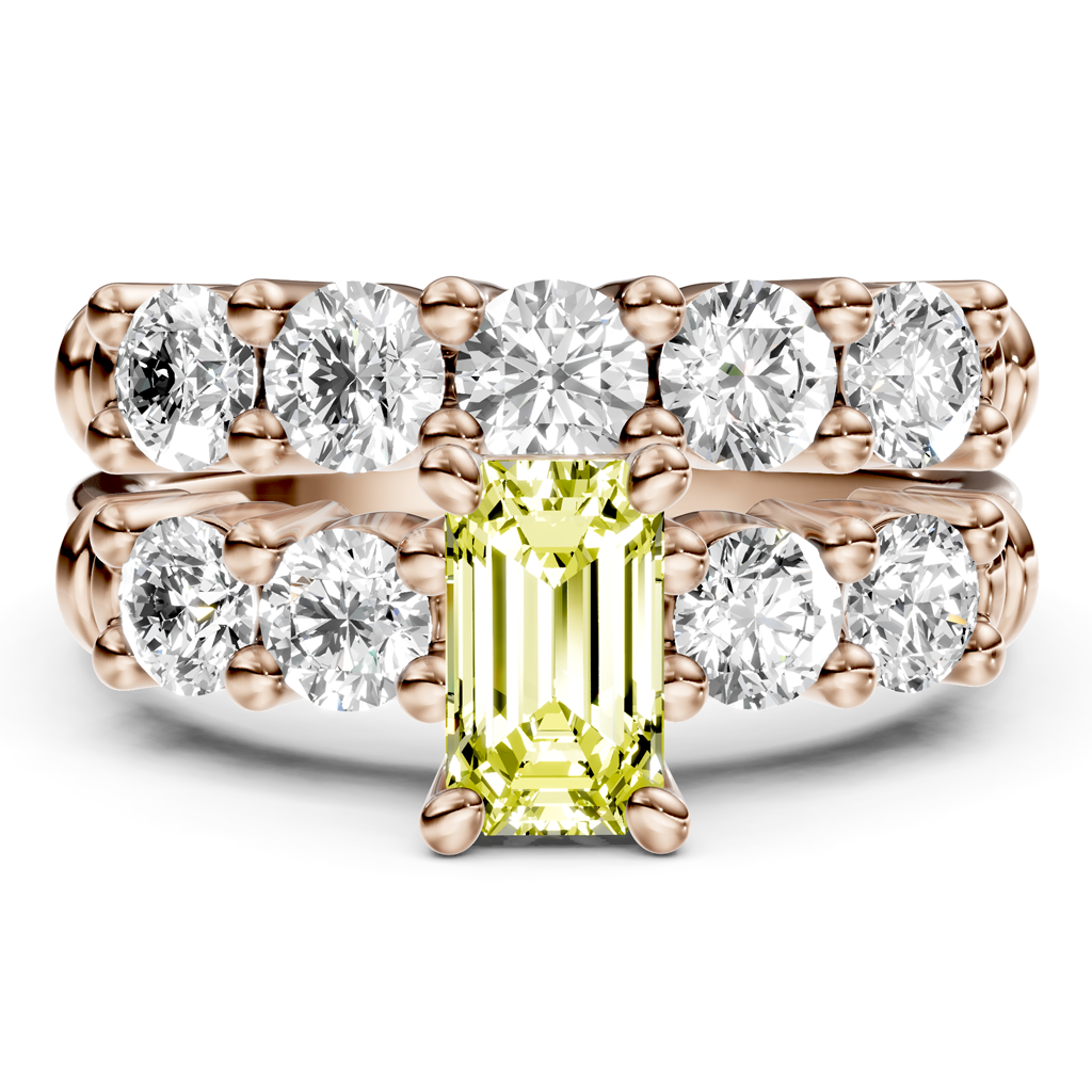 2.40-5.40 CT Emerald &amp; Round Cut Fancy Yellow Diamonds - Bridal Set