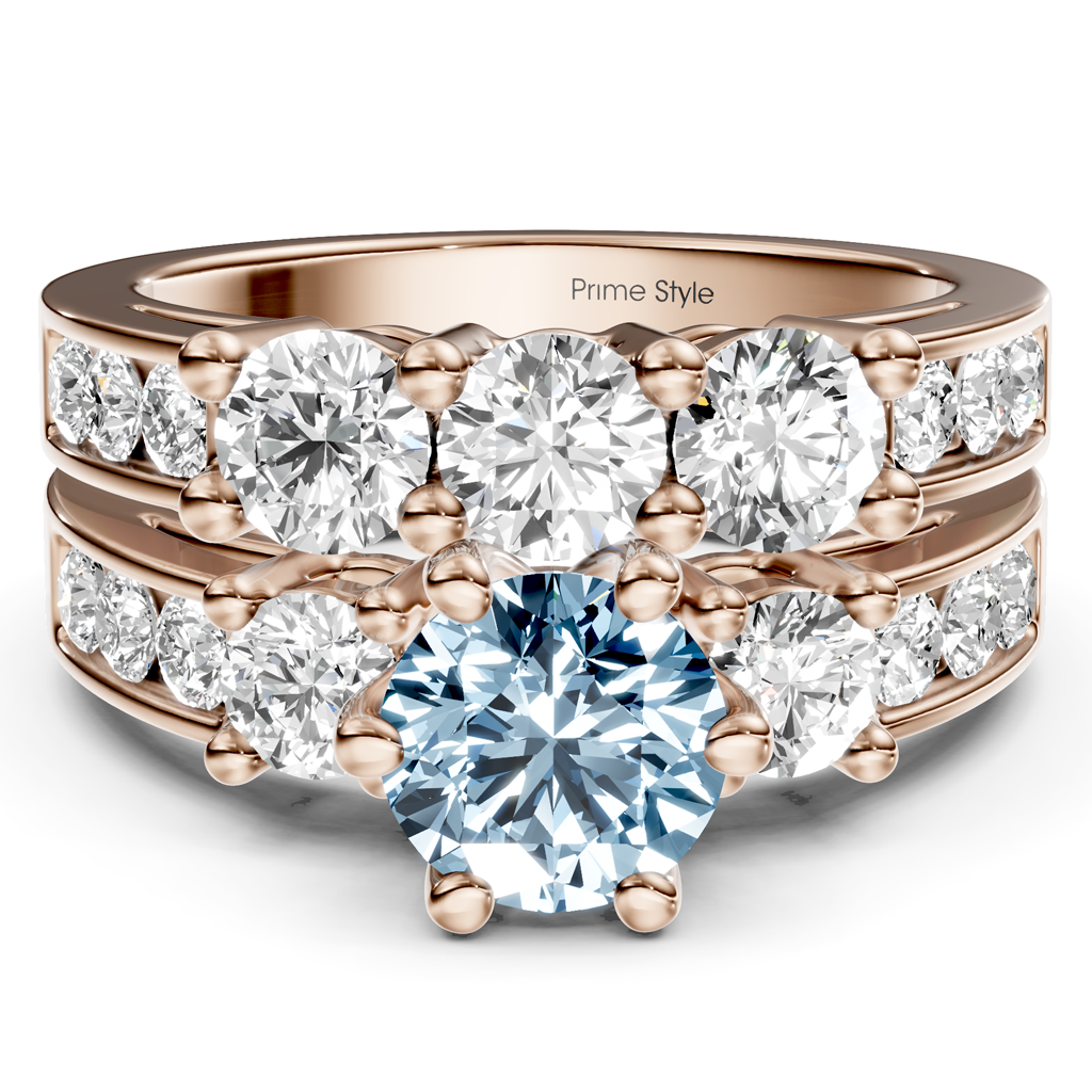 2.80-5.80 CT Princess &amp; Round Cut Fancy Blue Diamonds - Bridal Set