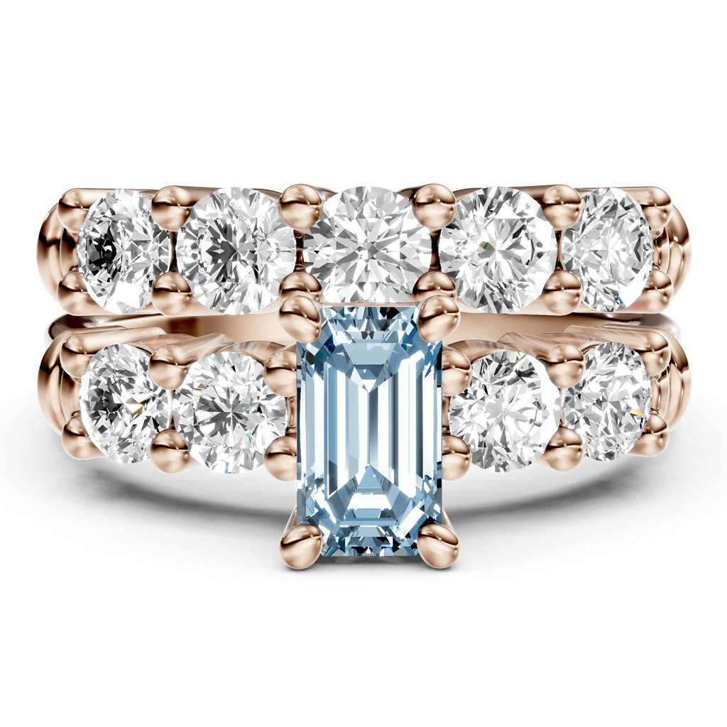 2.40-5.40 CT Emerald &amp; Round Cut Fancy Blue Diamonds - Bridal Set