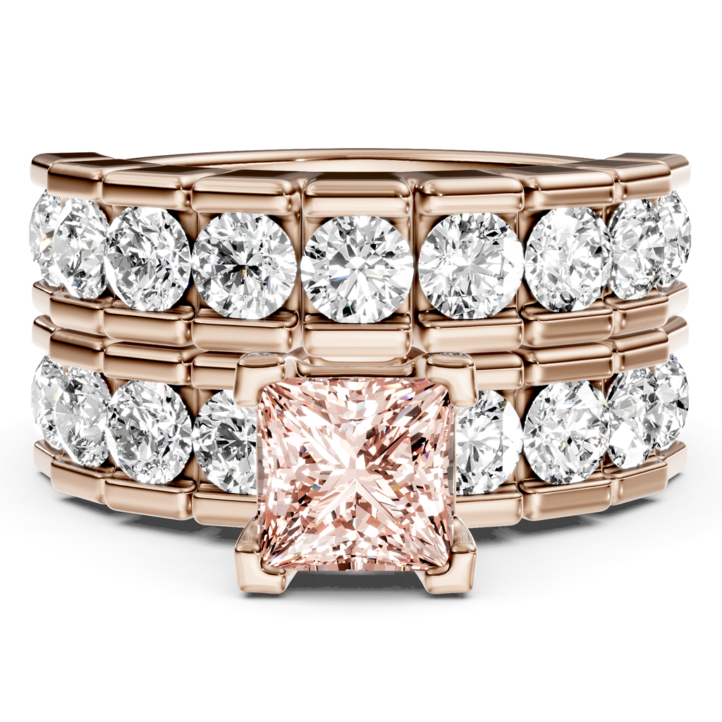 3.25-6.25 CT Princess &amp; Round Cut Fancy Pink Diamonds - Bridal Set