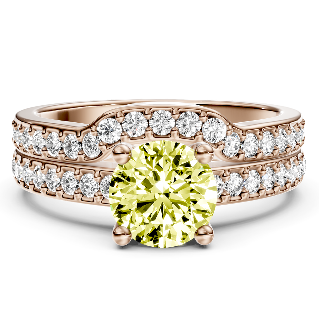 1.50-4.50 CT Round Cut Fancy Yellow Diamonds - Bridal Set