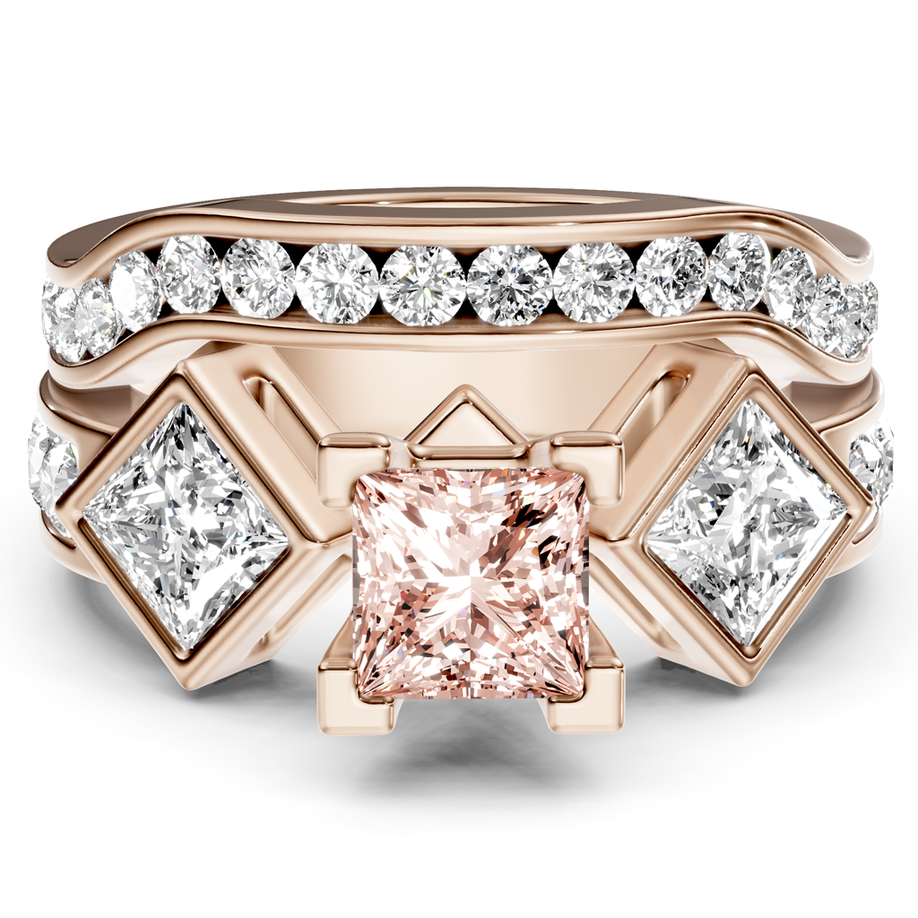 2.65-5.65 CT Princess &amp; Round Cut Fancy Pink Diamonds - Bridal Set