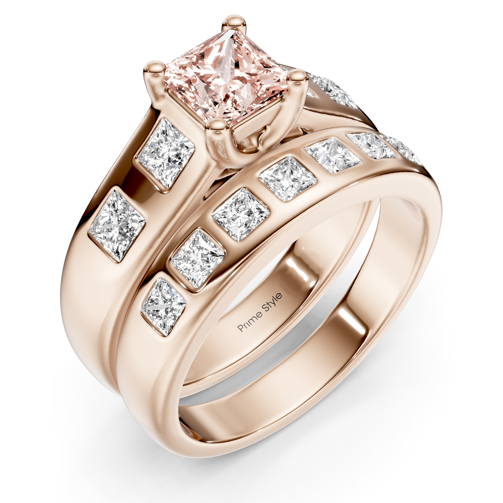 1.95-4.95 CT Princess Cut Fancy Pink Diamonds - Bridal Set