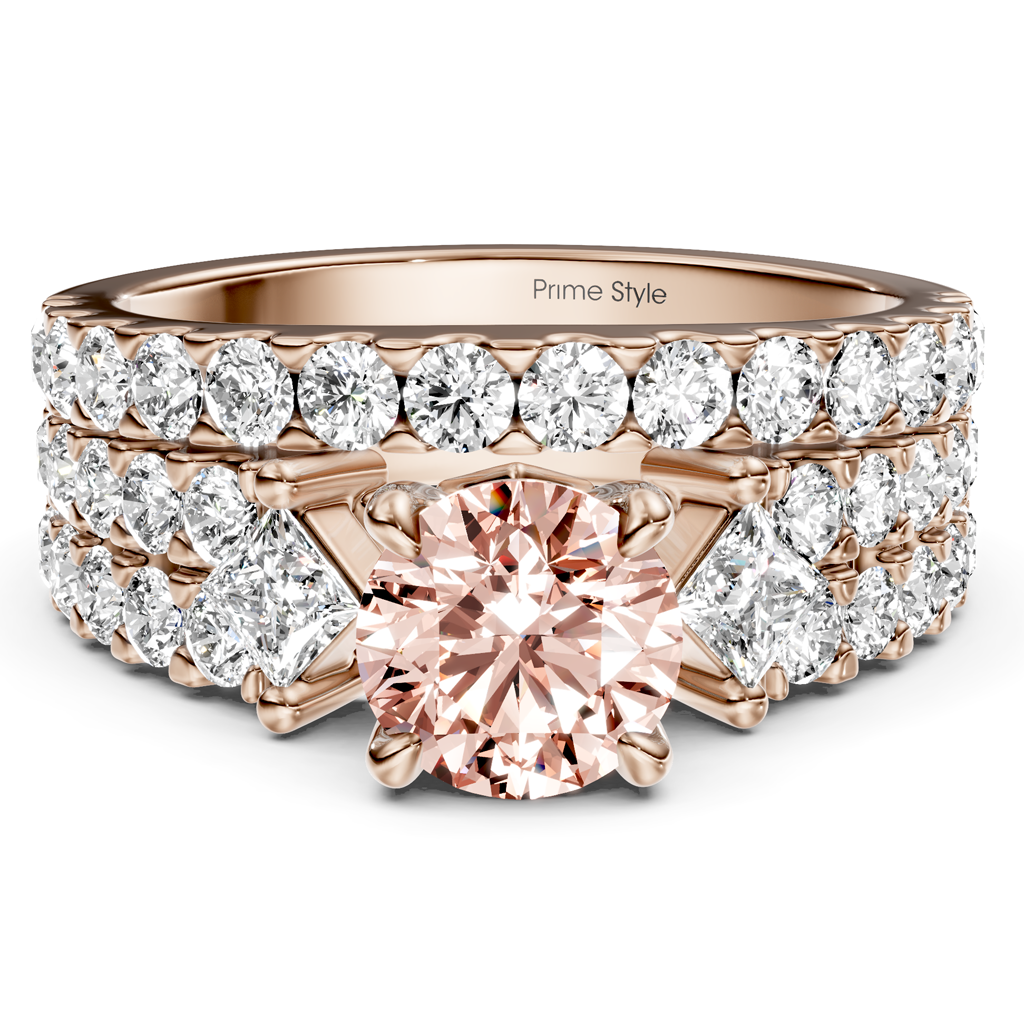 2.55-5.55 CT Princess &amp; Round Cut Fancy Pink Diamonds - Bridal Set