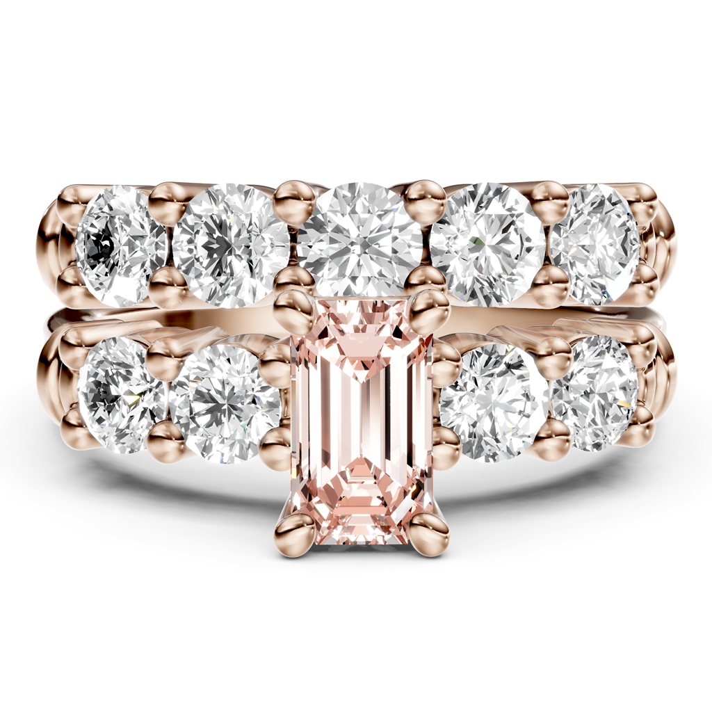 2.40-5.40 CT Emerald &amp; Round Cut Fancy Pink Diamonds - Bridal Set