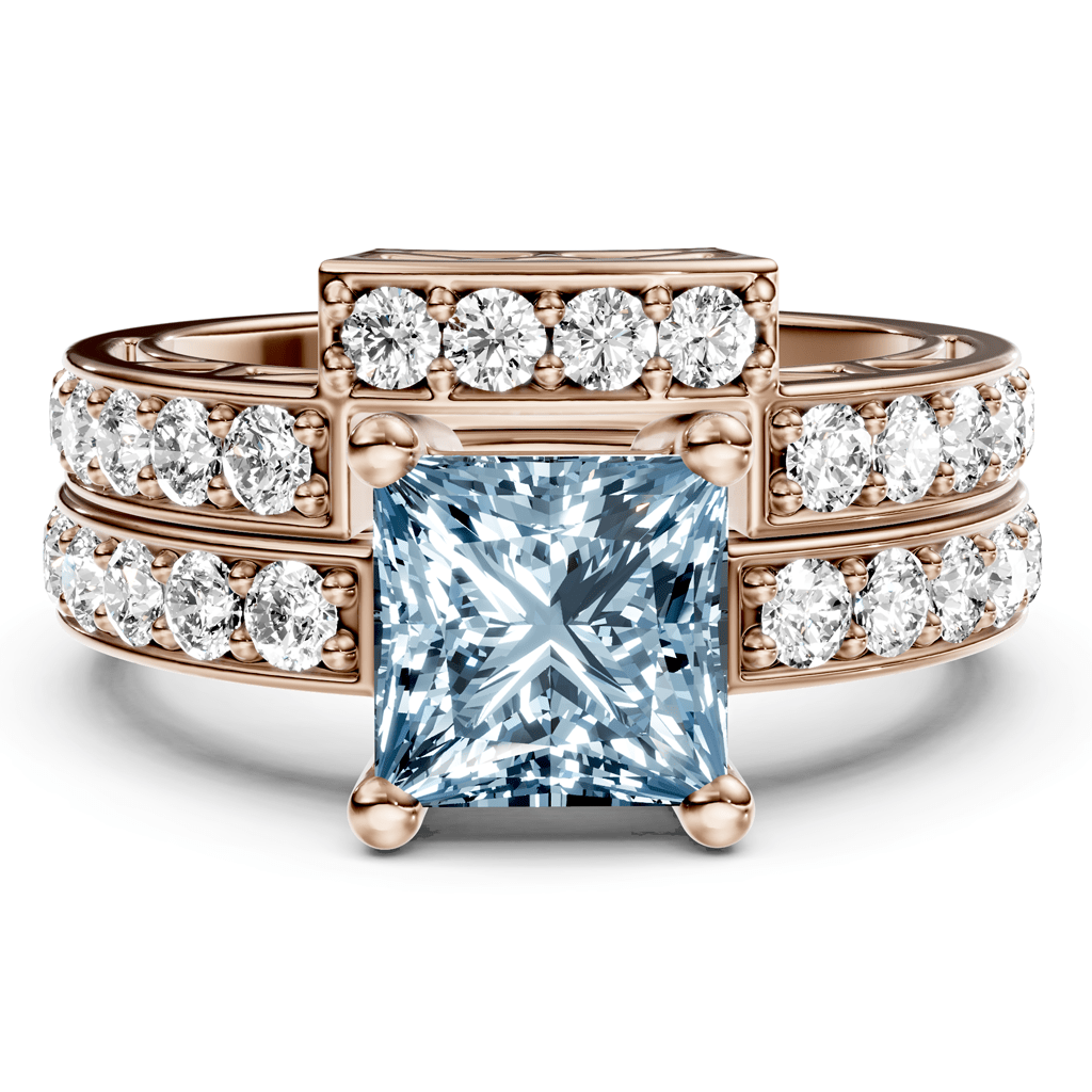2.10-5.10 CT Princess & Round Cut Fancy Blue Diamonds - Bridal Set
