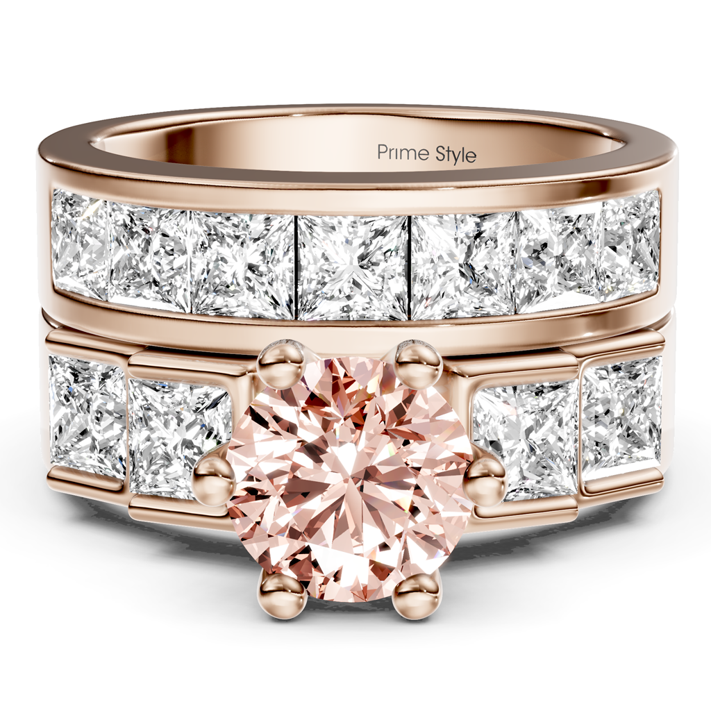 3.00-6.00 CT Princess &amp; Round Cut Fancy Pink Diamonds - Bridal Set