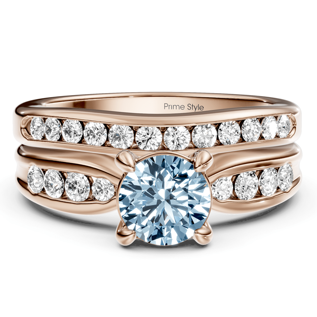 1.55-4.55 CT Round Cut Fancy Blue Diamonds - Bridal Set - Primestyle.com