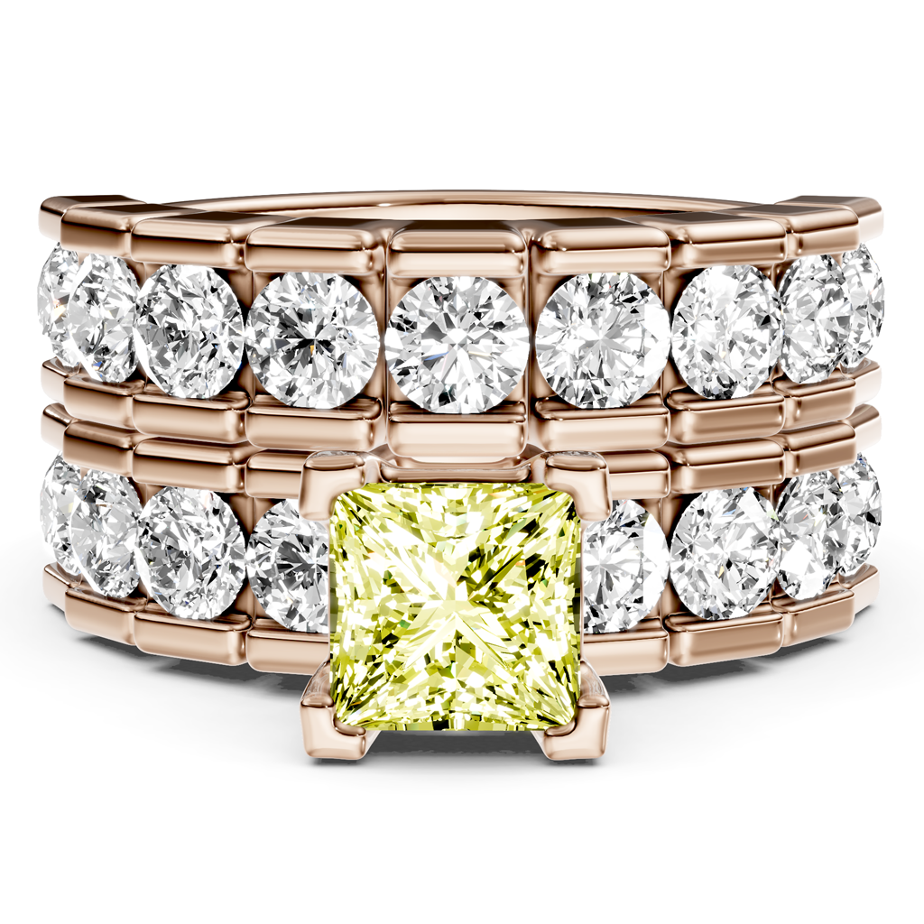 3.25-6.25 CT Princess &amp; Round Cut Fancy Yellow Diamonds - Bridal Set