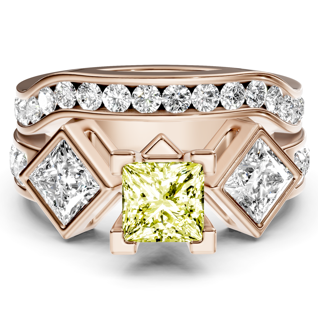 2.65-5.65 CT Princess &amp; Round Cut Fancy Yellow Diamonds - Bridal Set