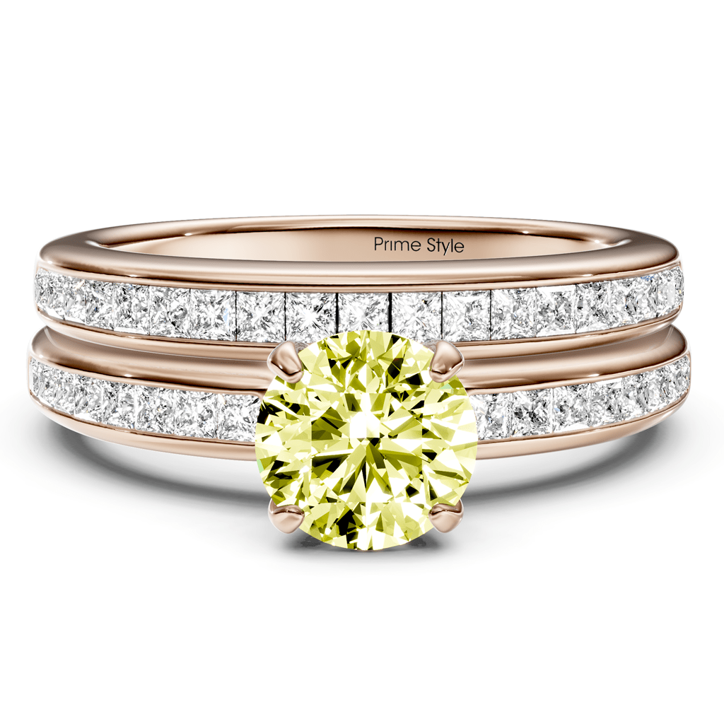 1.85-4.85 CT Princess &amp; Round Cut Fancy Yellow Diamonds - Bridal Set - Primestyle.com
