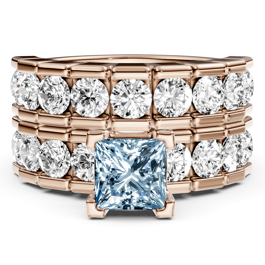 3.25-6.25 CT Princess &amp; Round Cut Fancy Blue Diamonds - Bridal Set