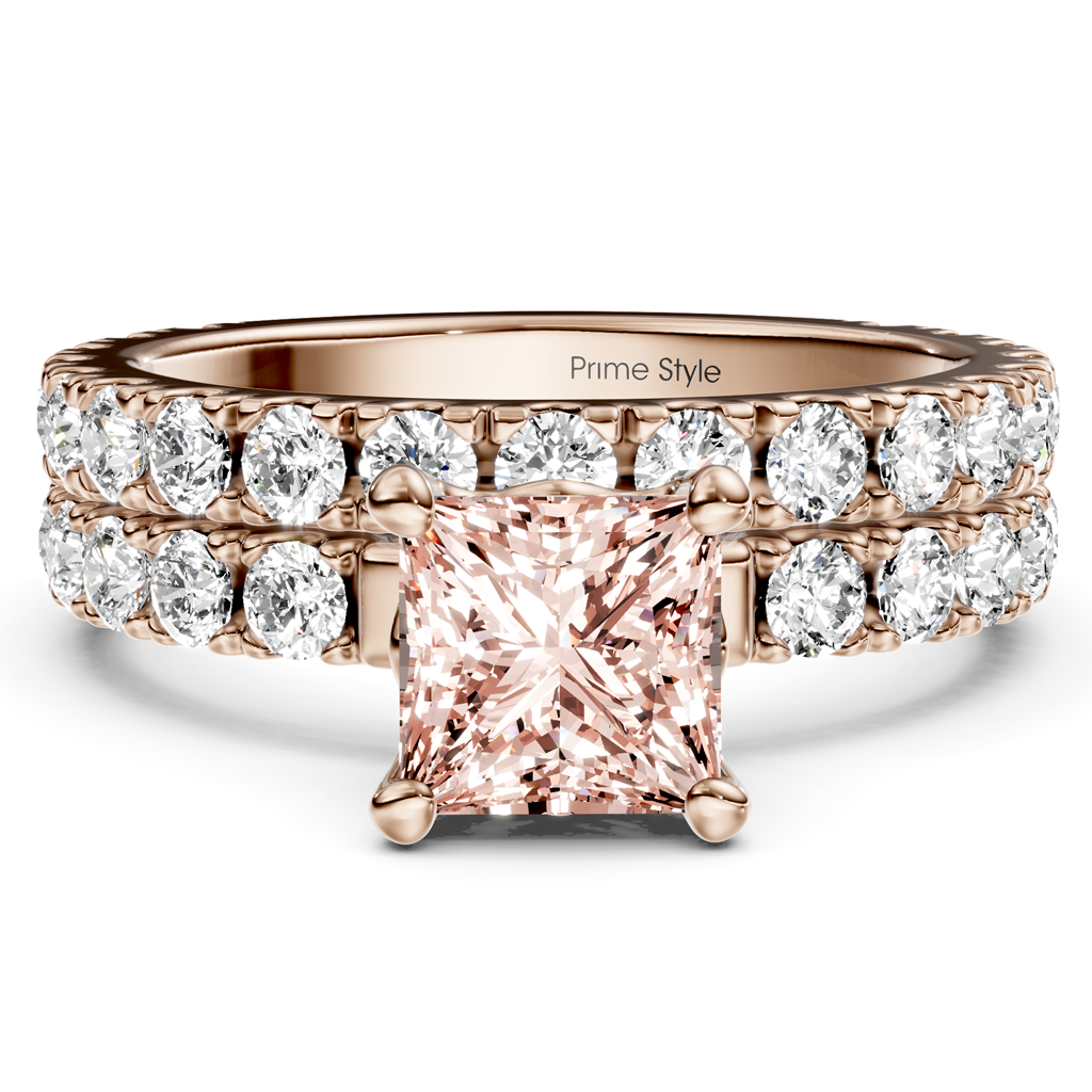 2.40-5.40 CT Princess &amp; Round Cut Fancy Pink Diamonds - Bridal Set