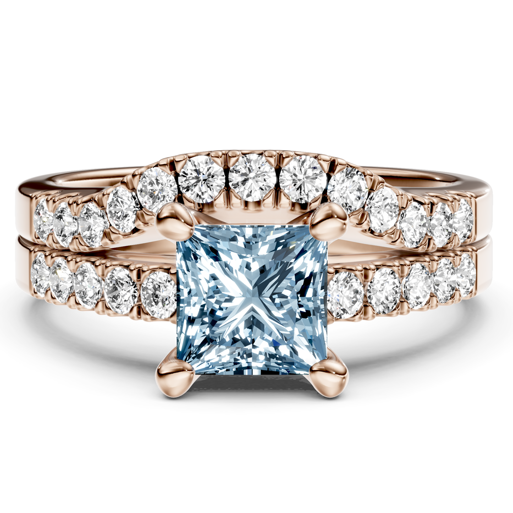 1.55-4.55 CT Princess &amp; Round Cut Fancy Blue Diamonds - Bridal Set