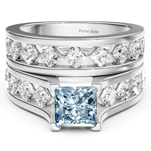 2.70-5.70 CT Princess Cut Fancy Blue Diamonds - Bridal Set