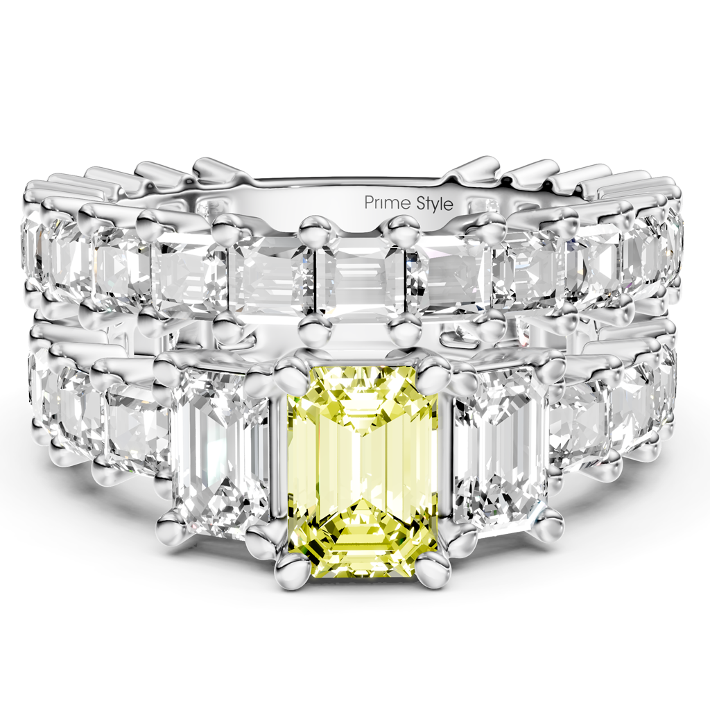 5.70-8.70 CT Emerald &amp; Princess Cut Fancy Yellow Diamonds - Bridal Set