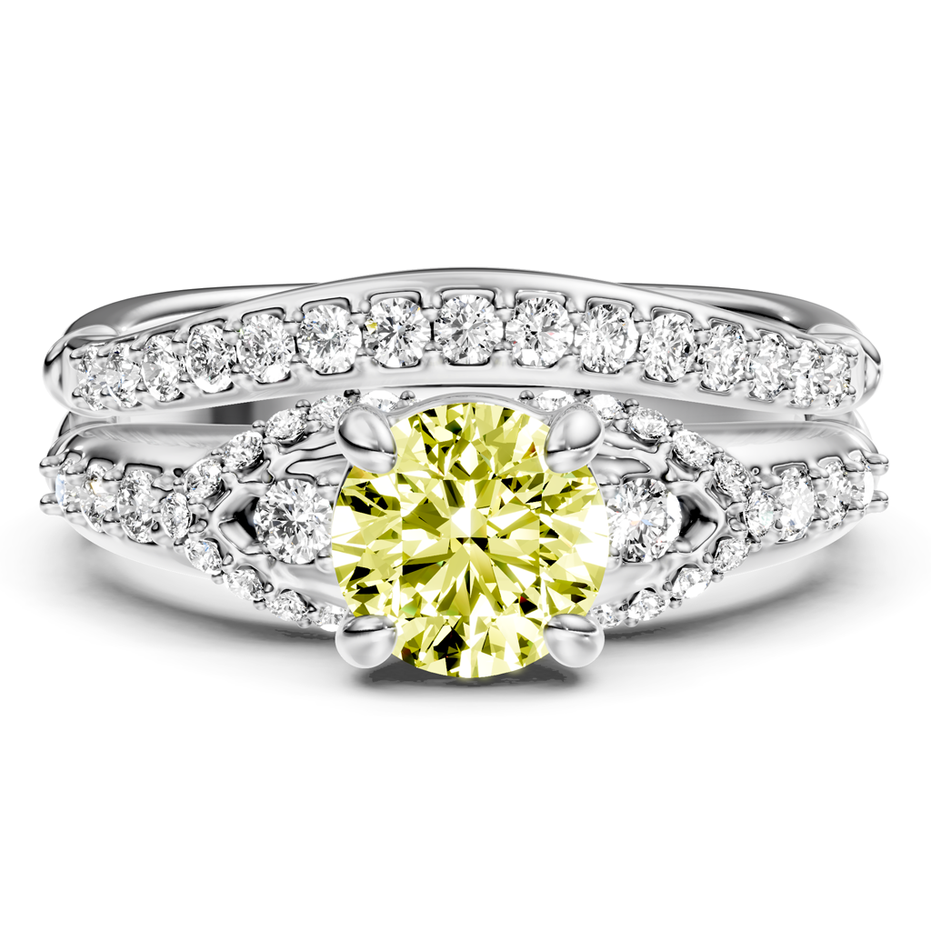1.50-4.50 CT Round Cut Fancy Yellow Diamonds - Bridal Set