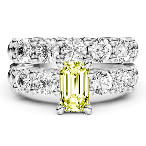 2.40-5.40 CT Emerald & Round Cut Fancy Yellow Diamonds - Bridal Set
