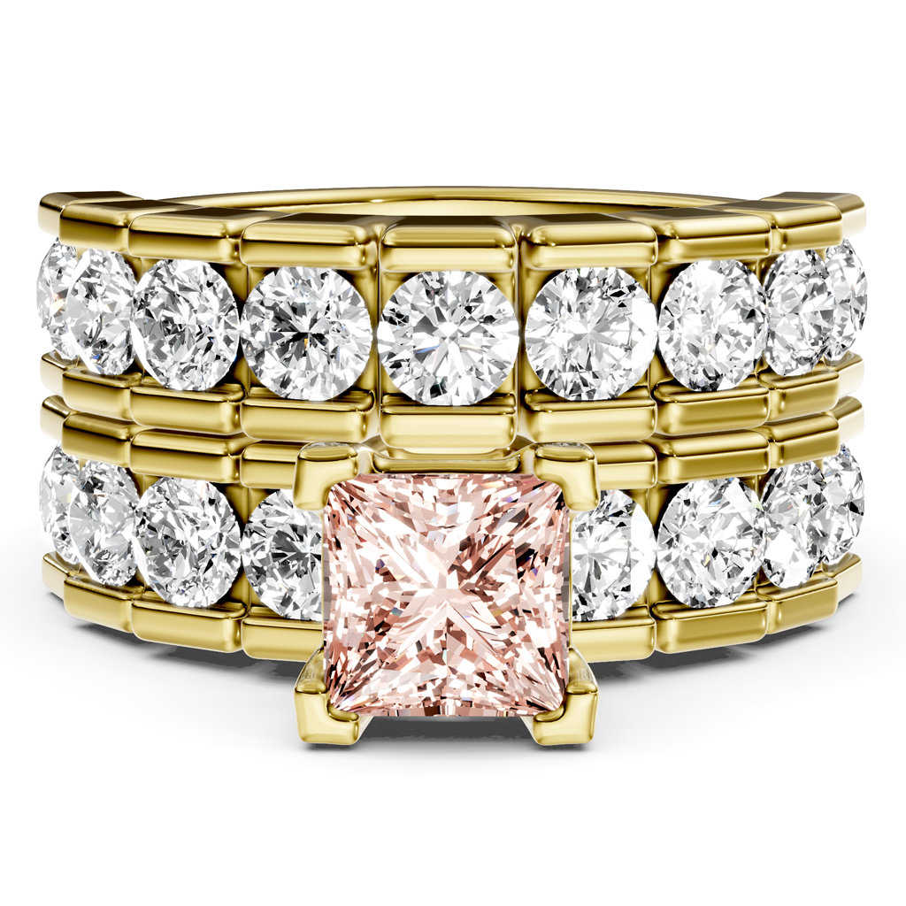 3.25-6.25 CT Princess &amp; Round Cut Fancy Pink Diamonds - Bridal Set