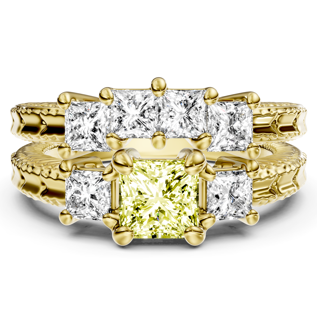 2.25-5.25 CT Princess Cut Fancy Yellow Diamonds - Bridal Set