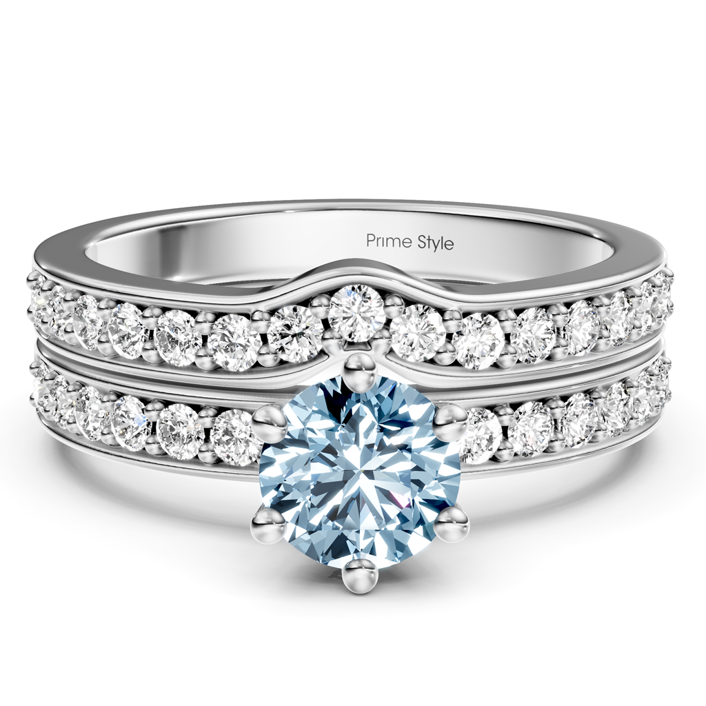 1.60-4.60 CT Round Cut Fancy Blue Diamonds - Bridal Set