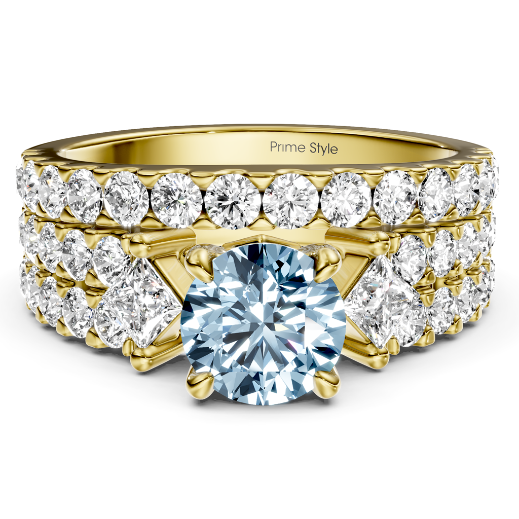 2.55-5.55 CT Princess &amp; Round Cut Fancy Blue Diamonds - Bridal Set