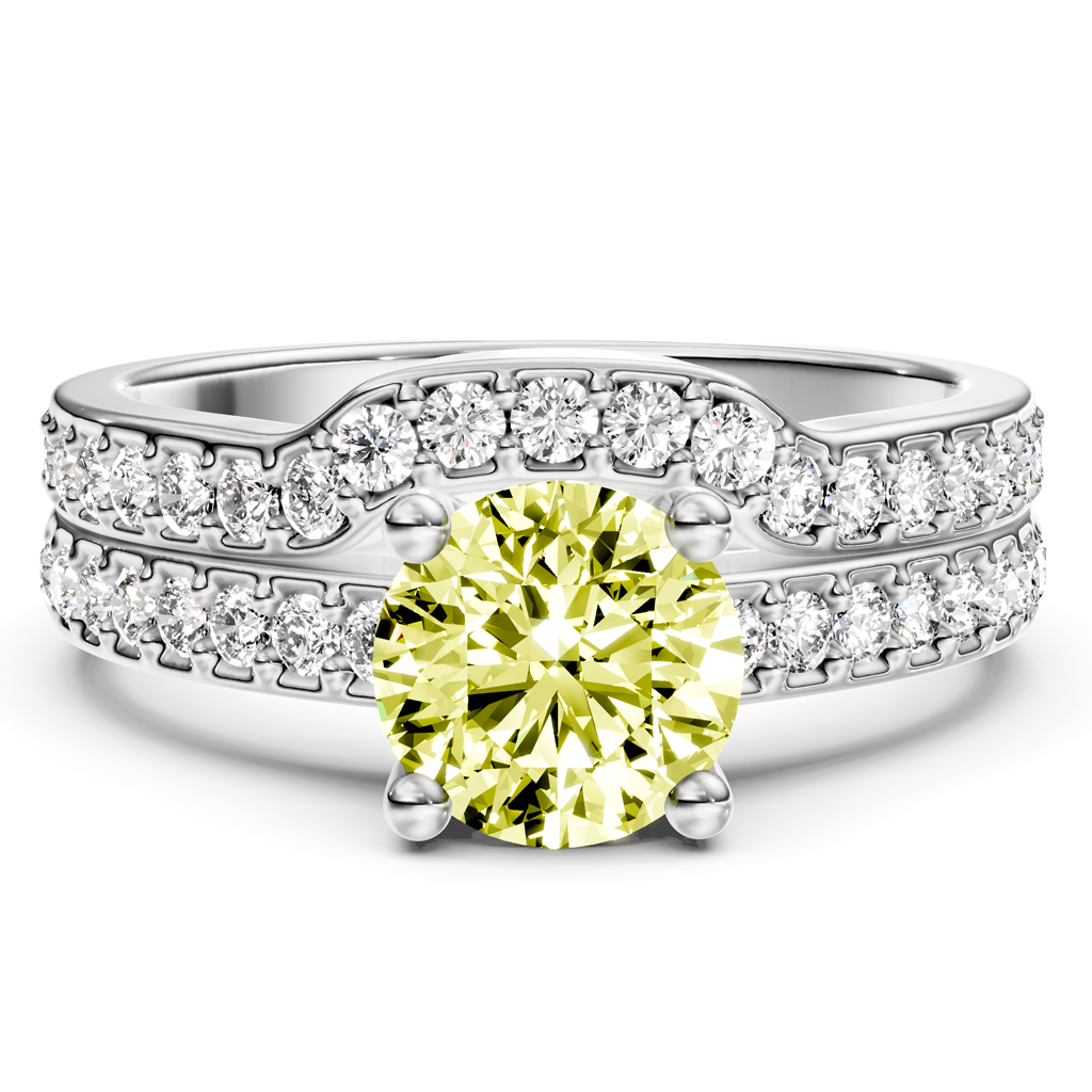 1.50-4.50 CT Round Cut Fancy Yellow Diamonds - Bridal Set