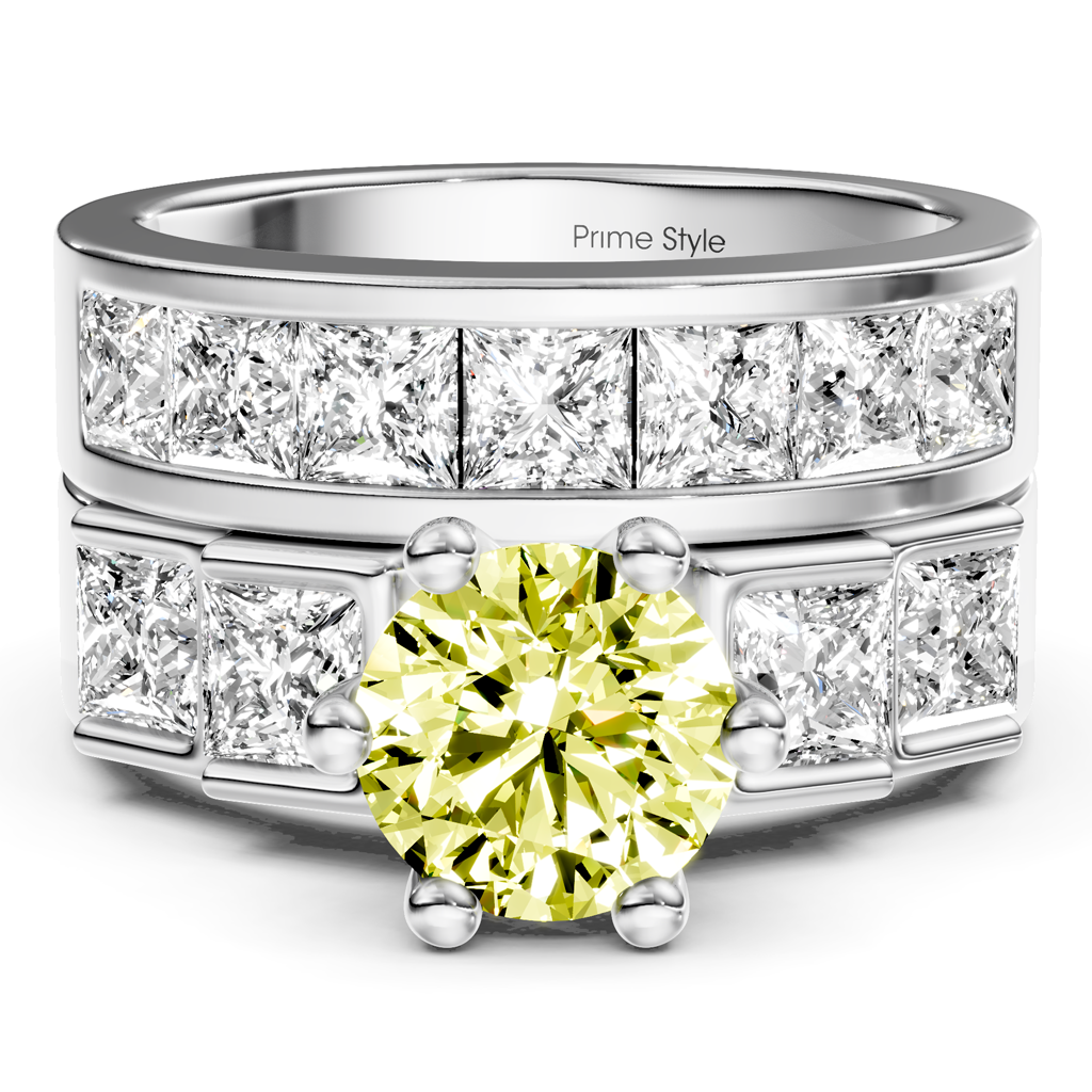3.00-6.00 CT Princess &amp; Round Cut Fancy Yellow Diamonds - Bridal Set