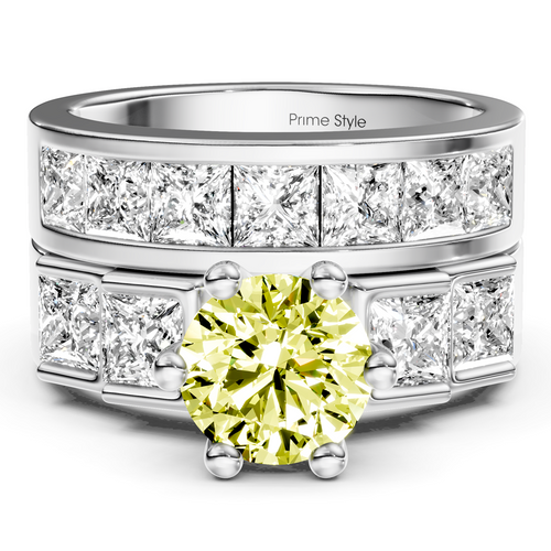 3.00-6.00 CT Princess & Round Cut Fancy Yellow Diamonds - Bridal Set