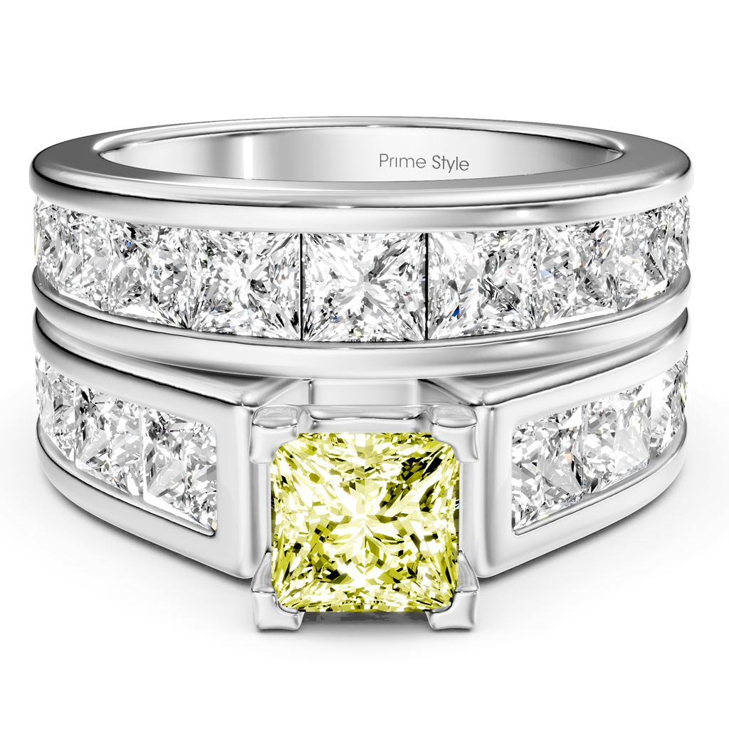 5.90-8.90 CT Princess Cut Fancy Yellow Diamonds - Bridal Set