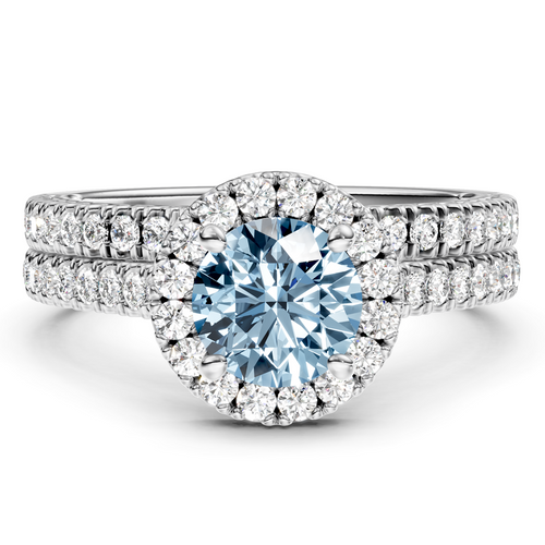 1.70-4.70 CT Round Cut Fancy Blue Diamonds - Bridal Set