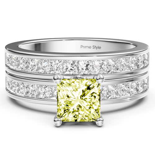 2.75-5.75 CT Princess Cut Fancy Yellow Diamonds - Bridal Set
