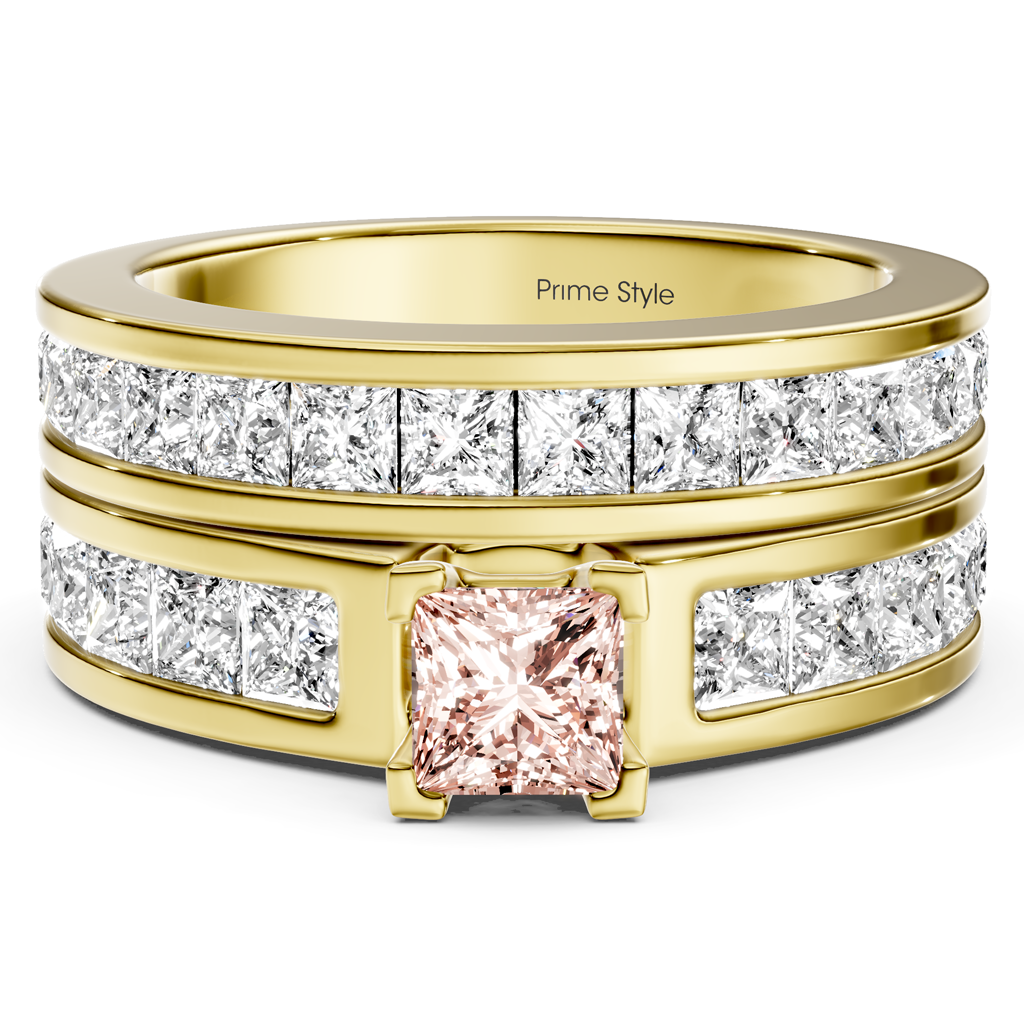 2.80-5.80 CT Princess Cut Fancy Pink Diamonds - Bridal Set