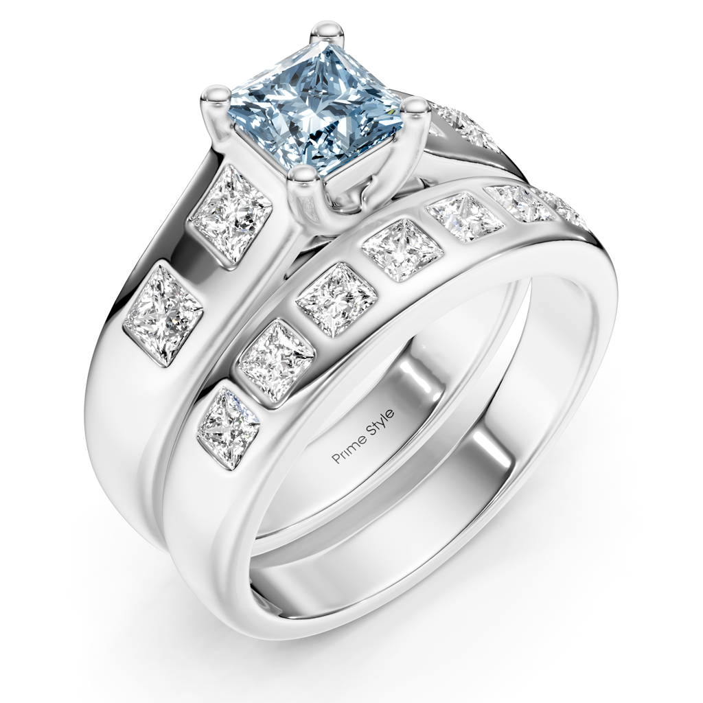 1.95-4.95 CT Princess Cut Fancy Blue Diamonds - Bridal Set